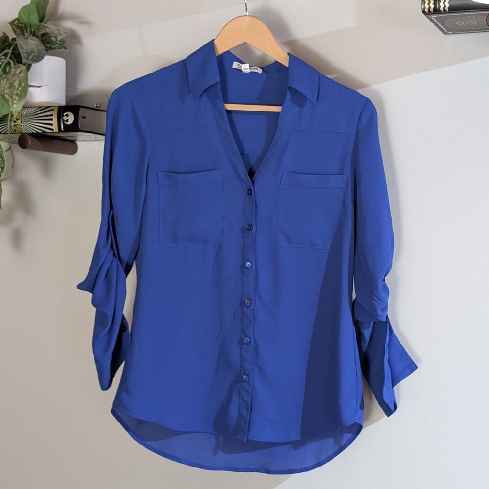 Express | Portofino Bright Blue Button Down Blouse | Women's Size XS
